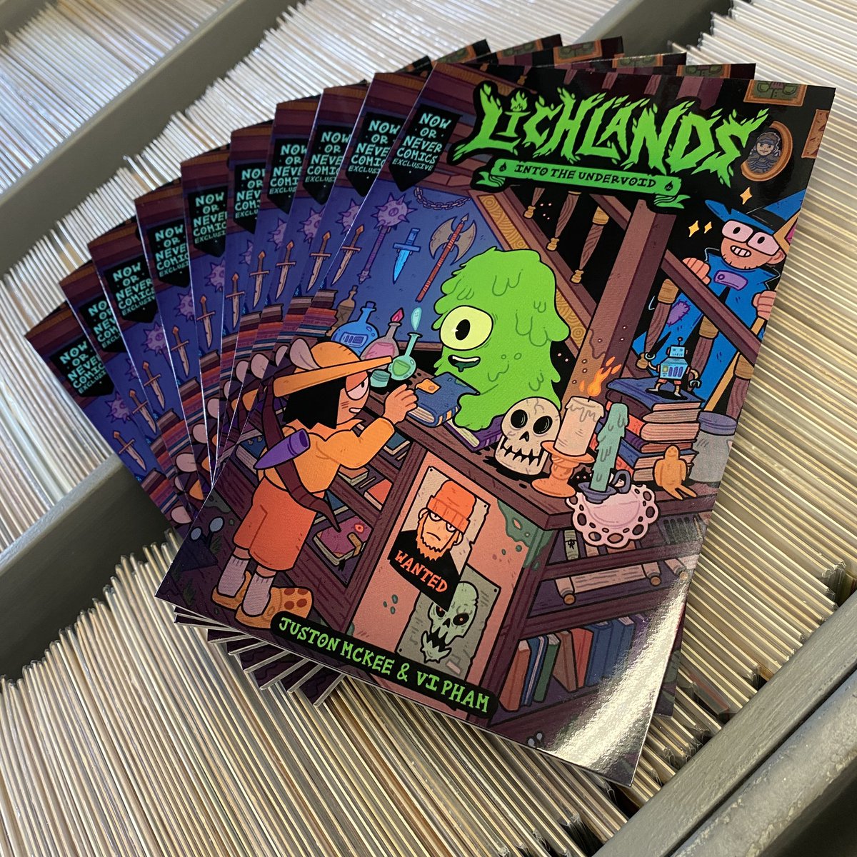 NowOrNeverComic's tweet photo. Still jonesing for more comics after SDCC? Good news: we’re here ALL. YEAR. LONG. And we’ve still got a handful of signed and sketched copies of our store exclusive variant for Lichlands for folks that missed the signing yesterday! https://t.co/0lJKLWLVOv