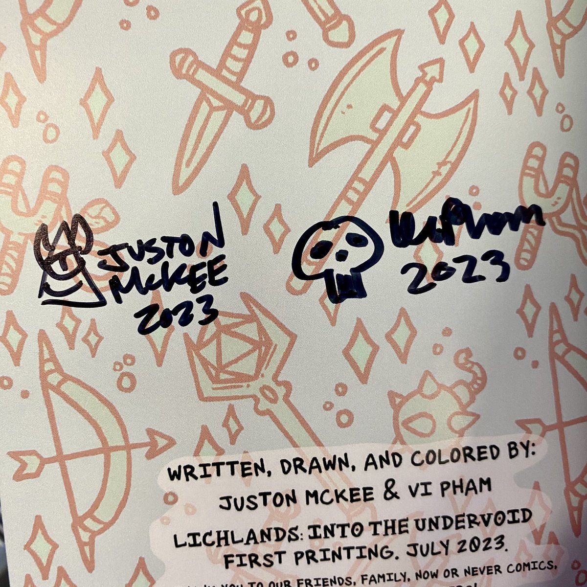 NowOrNeverComic's tweet photo. Still jonesing for more comics after SDCC? Good news: we’re here ALL. YEAR. LONG. And we’ve still got a handful of signed and sketched copies of our store exclusive variant for Lichlands for folks that missed the signing yesterday! https://t.co/0lJKLWLVOv