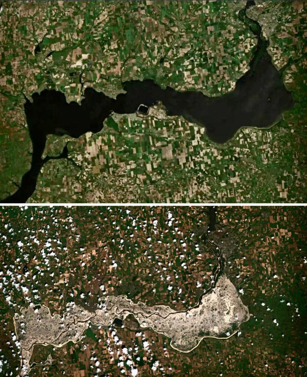 The largest terrorist attack since WW2 is now not even news due to the sheer immensity of Russia's disinfo machine.

The reservoir in Southern Ukraine, before and after Russians blew it up.

Now a desert.