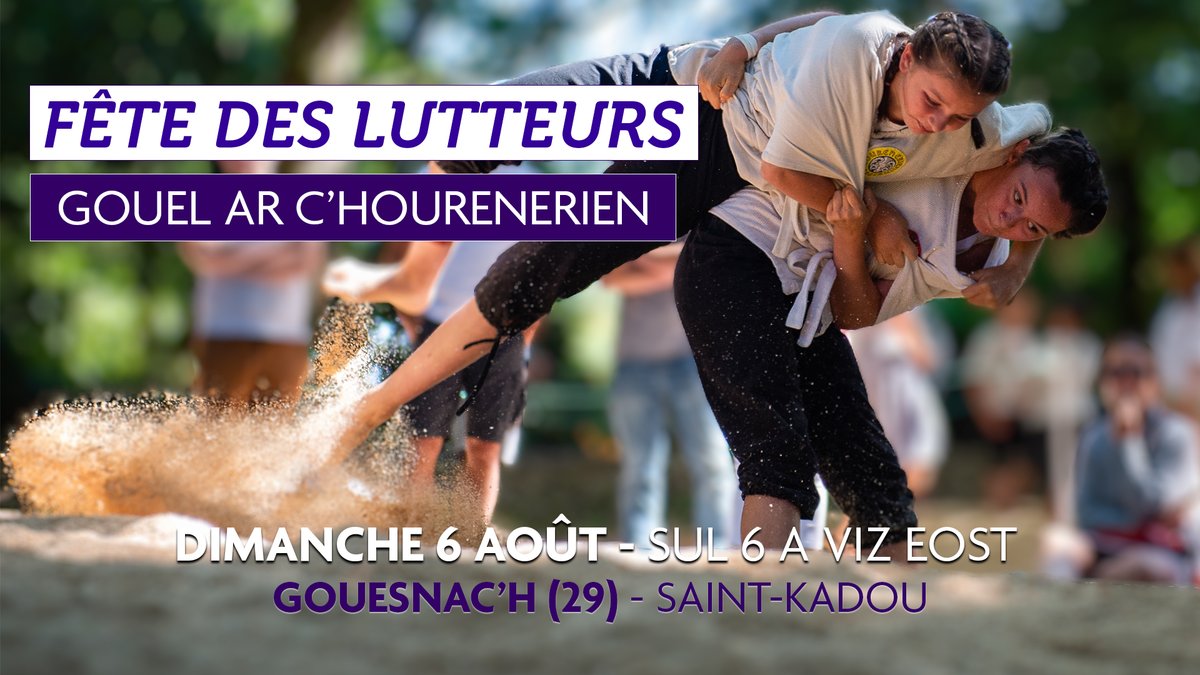 Préparez-vous pour le plus grand #tournoi de la saison estivale !
Les meilleurs lutteurs et lutteuses de #Bretagne se donnent rendez-vous dimanche 6 août à Gouesnac'h (29) pour une journée riche en combats des catégories jeunes aux adultes. 

#Finistere #ToutCommenceEnFinistere
