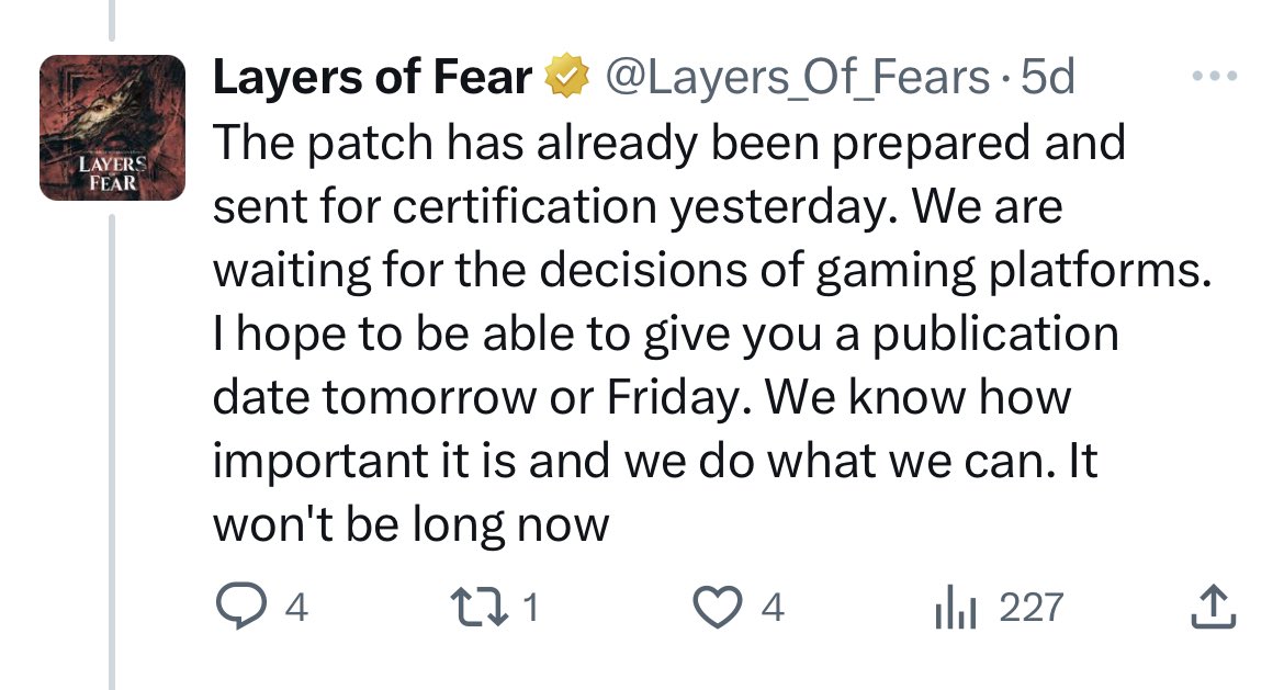 Jxssikaaaa's tweet photo. @rosesauthor @Layers_Of_Fears They sent this 5 days ago lol https://t.co/4VVeAWVifb