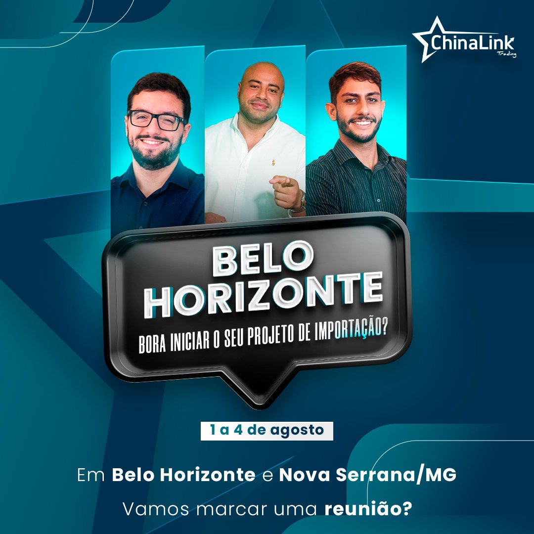 chinalinkbr's tweet photo. Belo Horizonte: chegou a sua hora de começar a importar da China! 😃 🇨🇳

De 1 a 4 de agosto, estaremos presencialmente nas cidades de Belo Horizonte e Nova Serrana, em Minas Gerais. 📍

É a chance perfeita para você conhecer o mundo da importação e iniciar o seu projeto! 🌍 https://t.co/mJfti1BBx4