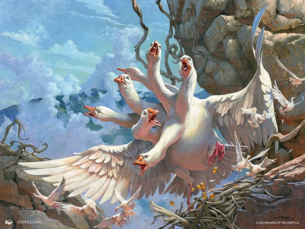 Well goose Hydra was a fantasy creature I'd never thought I'd see but magic the gathering is doing it wonder if this is from September's Wilds of ekdraine set?