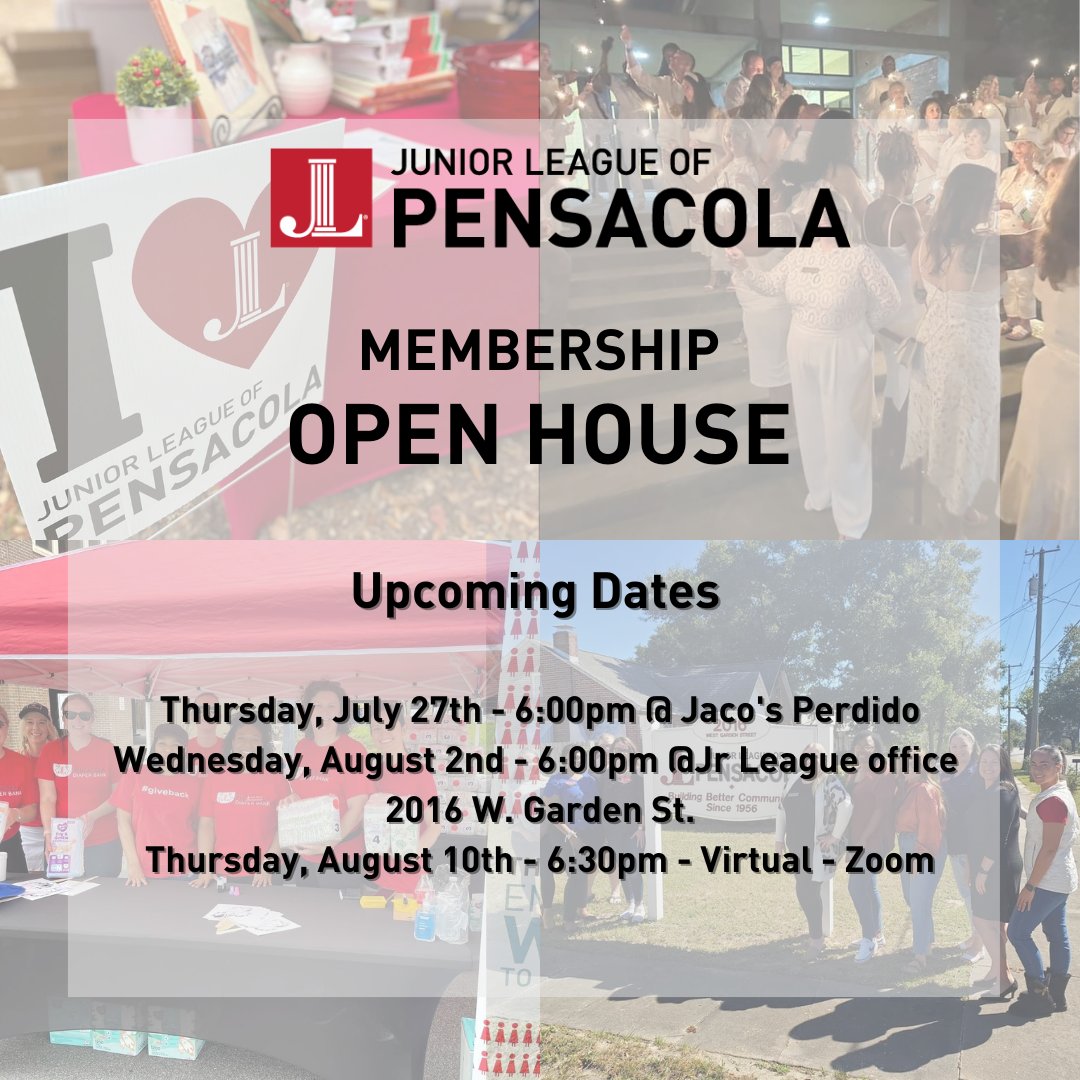 Application deadline for the 2023-24 year is fast approaching, August 11th.

To learn more, visit our website at https://t.co/p7HUglISB2, complete the online application and attend one of our Membership Open Houses. 

#julep #juniorleagueofpensscola #itstartswithawoman https://t.co/4DdAHLTqpy