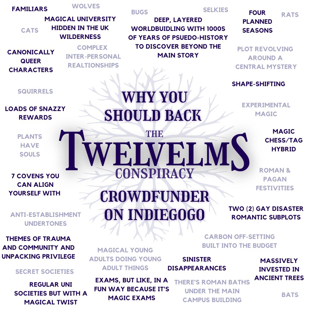 Twelvelms is a brand new fantasy mystery audio drama by the creator of Not Quite Dead (a show about vampires), <a href="/SpiritBoxRadio/">Spirit Box Radio || The Final Season</a> and Clockwork Bird! It blends dark academia with familiar magical school settings, blending folklore and climate consciousness.

igg.me/at/twelvelms