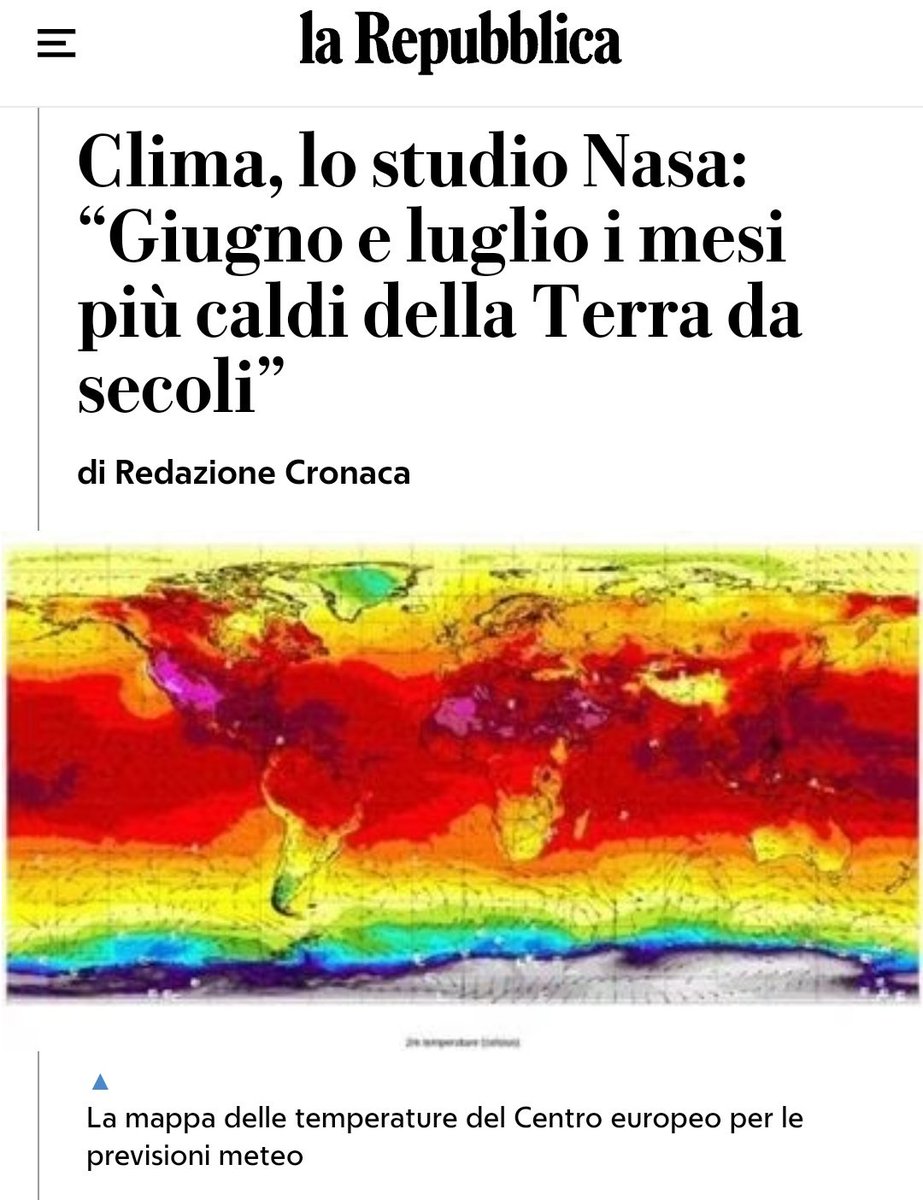 Ma perché fidarsi della Nasa, dell'ONU,del 95% dei climatologi
mondiali.
Quando abbiamo Malan, Giambruno, Porro, Borgonovo, Littorino Feltri, Claudio borghi,Bagnai, Fragolina 88 e
Patriota 66 che ci dicono che il clima è
perfettamente normale...