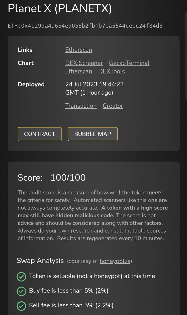 JoinOurPlanetX's tweet photo. Token Sniffer Score 100/100 🌍✖️ https://t.co/ARa6lRTlDJ