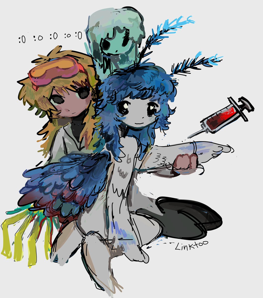 blue hair wings white background multiple girls black eyes simple background monster girl  illustration images