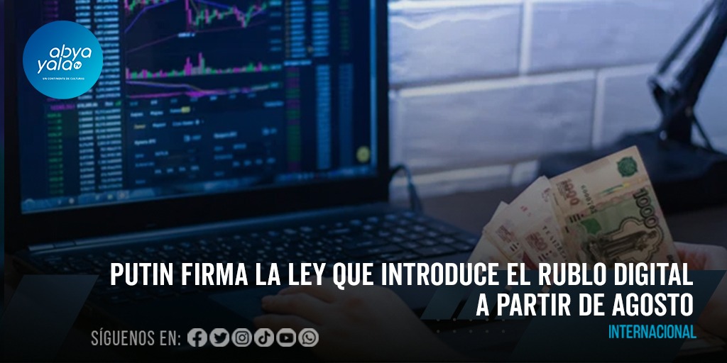 AbyaYalaBolivia's tweet photo. #AbyaYalaTv
El presidente ruso, #VladímirPutin, firmó la ley que introduce a partir de agosto paulatinamente en la economía el #rublodigital junto a las tradicionales formas de pago y que establece la creación de una plataforma electrónica apropiada. https://t.co/7BStyYYUhG