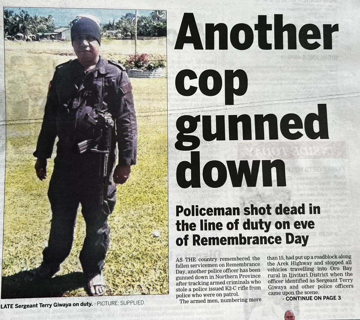 dayco166's tweet photo. Shocking ! Another blue angel falls on the eve of Remembrance Day…within the space of 5months, two policemen in PNG have been shot dead by armed criminals in the line of duty! 😫😭 https://t.co/LPYwTTQi7k