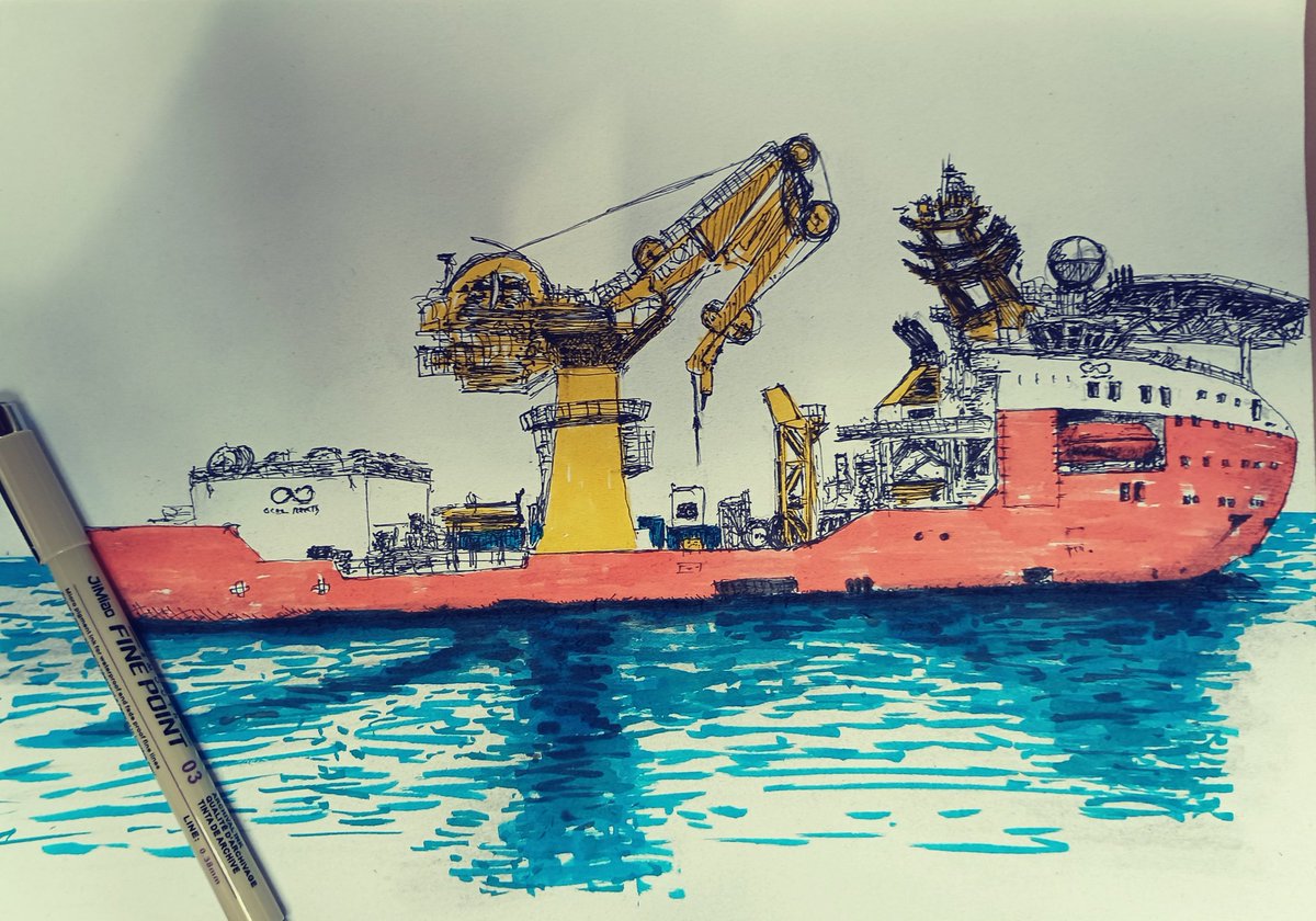 Sketching around. CSV Normand Frontier. #normandfrontier #sketch #micron #staedler #sketching #pendrawing #colorpen #offshorelife #auv #geophysics #seafloormapping #ship #vessel #brasil #