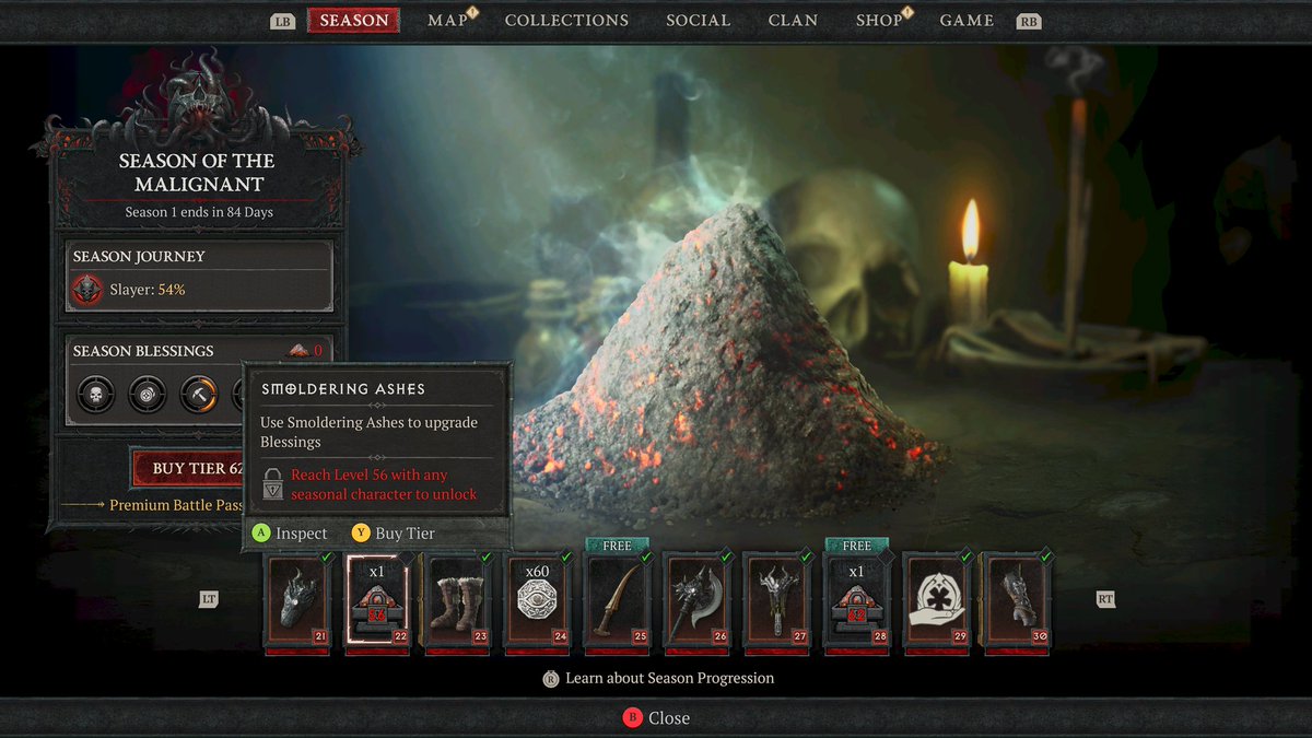 VictorELowe's tweet photo. @morcly120 @PezRadar You can see here how many ashes i have tier completed, having redeemed the 20 skips from my included accelerated pass from ultimate exidion.   i have only been able to claim the first 2 since they are LEVEL GATED and there's a helluva lot more than 20 past that i've unlocked. https://t.co/rhaC9XkaEC