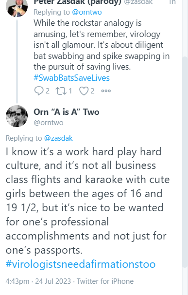 PeterDaszak's tweet photo. Another disgusting tweet from that person "orntwo", RT'd by "Rebecca21951651". Please join me in reporting. It's not satire to make comments about underage people in this way. https://t.co/bkrKDNPP2L