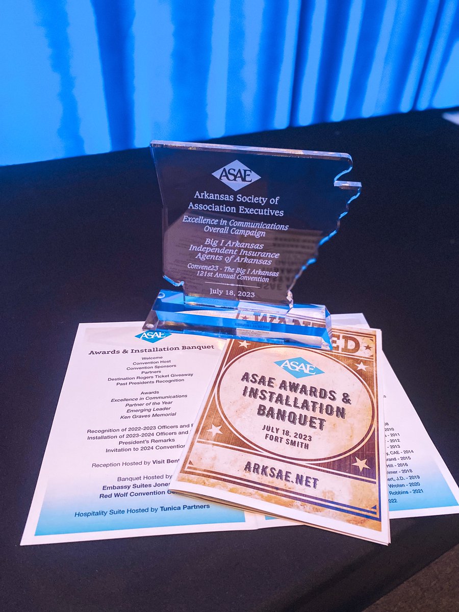 BigIArkansas's tweet photo. Big I Arkansas had a wonderful time at the recent @arksae1 Convention. Our staff received the Overall Excellence in Communication Award for our Convene23 Campaign, and our CEO Kelley Erstine officially completed a successful year as ASAE President. https://t.co/rvnzMwBS4z