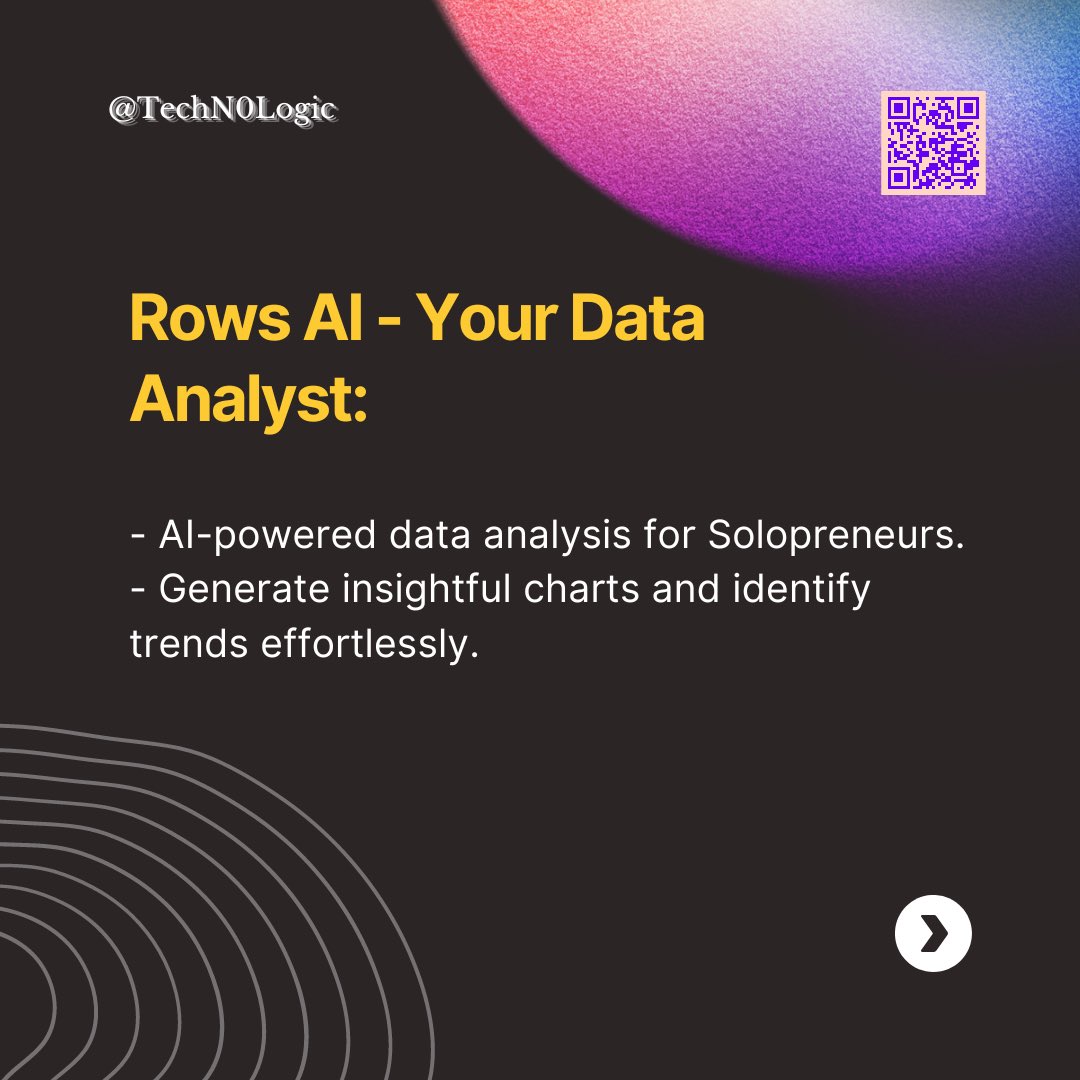 is_TechN0logic's tweet photo. 🚀 Embrace the Power of AI! 🤖💼

Unlock your potential with AI tools🌟 Don’t miss out! 🔥
📈 Elevate data analysis with Rows Al - no spreadsheet skills needed!

🎤 Level up presentations with Tome, your virtual PR pro.
#AI #BusinessBoost #Solopreneurship 
https://t.co/EQoYcU1768 https://t.co/a1W59nnHlm