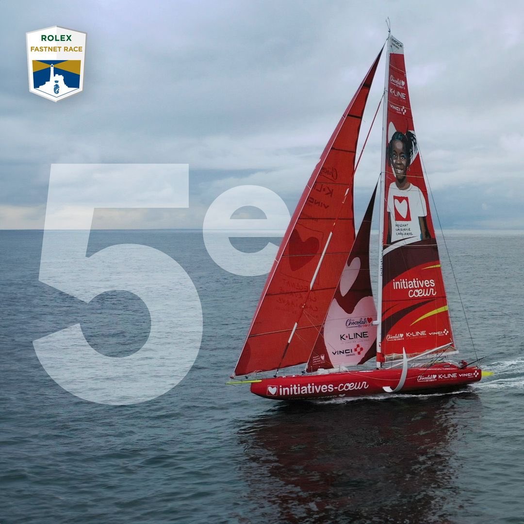 ⛵️🏁 Une MAGNIFIQUE 5ᵉ place sur la @RolexFastnet_Ch ! ￼🤩 INCROYABLE finish bord-à-bord avec Maxime Sorel & Clarisse Crémer, Sam et Nico se sont battus jusqu’au bout 💪 ￼🎉 Well done guys, on est fiers de vous ! ❤️ ￼@kline_france @VINCIEnergies @mecenatcardiaqu