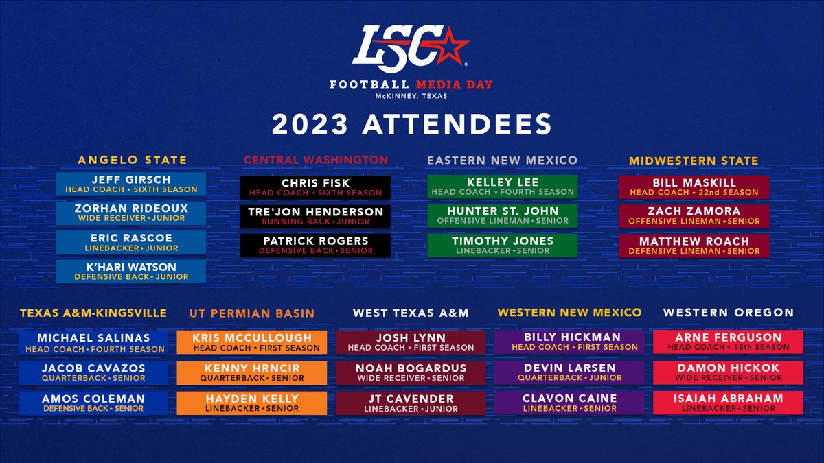 Look who's scheduled to be at LSC Football Media Day on Thursday, July 27! 🏈😎

🔗 bit.ly/44PDlva
📺 LoneStarConferenceNetwork.com

#LSCfb #D2fb <a href="/CityOfMcKinney/">City of McKinney #McKinneyTexas</a>