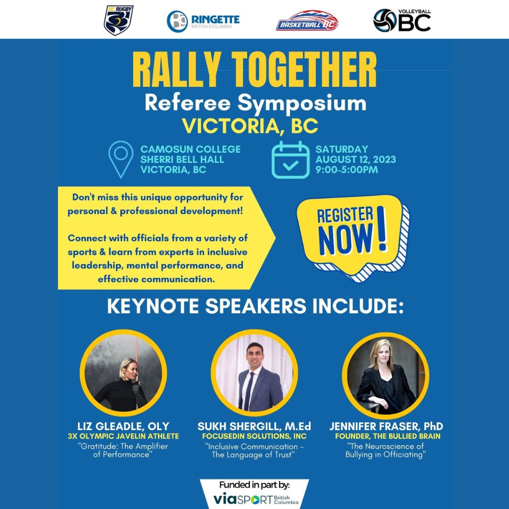 bcrugbyunion's tweet photo. Getting excited for the upcoming Rally Together Referee Symposiums?
SWIPE 👉 to learn about the keynote speakers confirmed for August!
The Vancouver Event's speakers will be announced soon 👀
Register: https://t.co/DVYqIIX1Az
#BCRugby #Referees #Officials #SportBC #viaSport https://t.co/waBzP59aZk