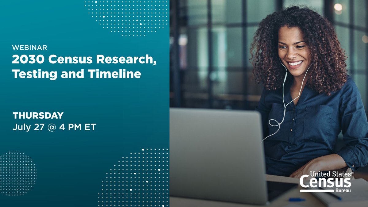 📆 Join @censusdirector Robert Santos and Census Bureau experts on July 27 for an overview of #2030Census research, testing, and a detailed timeline.

Learn more: census.gov/newsroom/press…