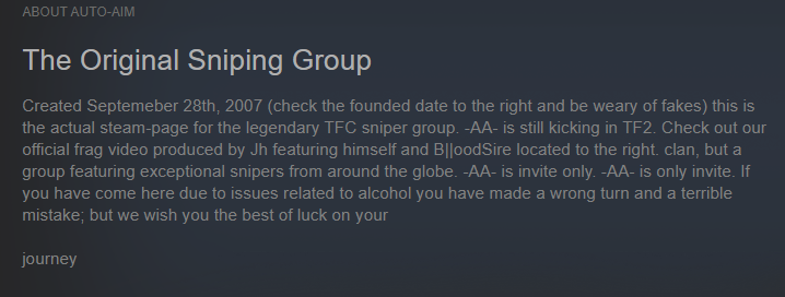 AutoAimGuild's tweet photo. It has come to our attention that the word "September" was misspelled in the groups BIO. After checking back using wayback machine it has been wrong since at least Jan 13th, 2013. This has been fixed a decade later. https://t.co/yxI6PvhQKw