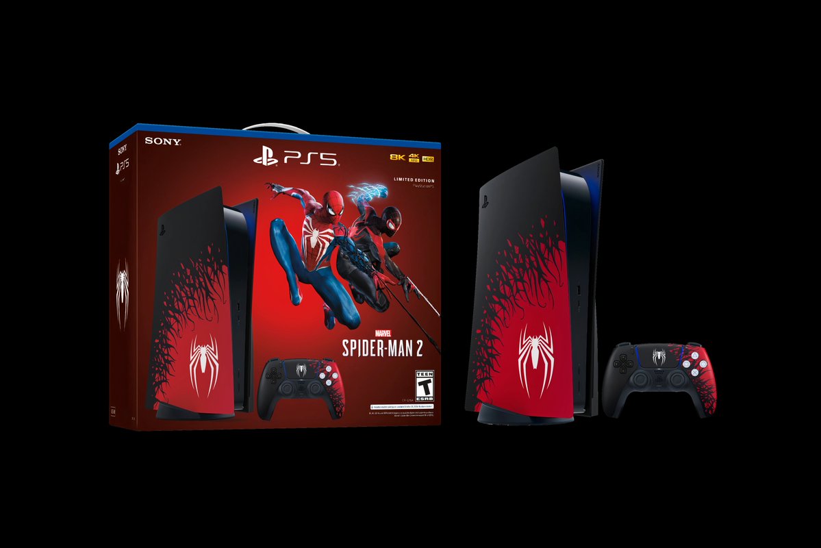 Marvel’s Spider-Man 2 Limited Edition PlayStation 5 Bundle 825 GB includes a digital code for Marvel's Spider-Man 2 and will be available to pre-order on July 28, 2023 at 10 A.M. Local Time at a recommended retail price (RRP) of $559.99 #SpiderMan2PS5 #BeGreaterToghether https://t.co/GO65pdlRg6