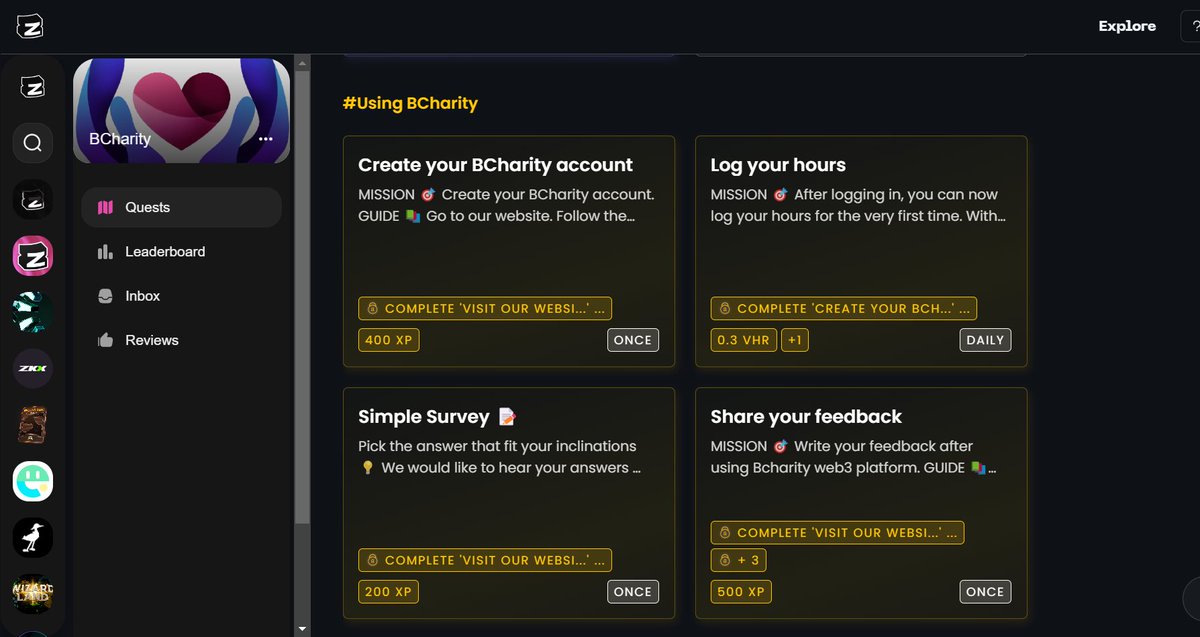 Yiky168's tweet photo. 👋Did you get a chance to check out some quests we have on #Zealy?  You can gain not just XP by participating and engaged in the community, but also VHR (volunteer hours) tokens with #BcharityFi

Don't miss out this amazing opportunities

Link as followed: https://t.co/gZlPI3AqYE https://t.co/FkjCIgcGMc