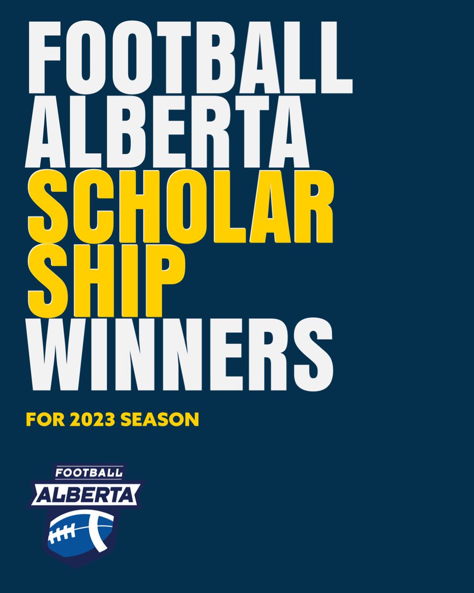 FootballAlberta's tweet photo. Congratulations to our 2023 Scholarship Recipients!
🏈🏈
A one-time only $2000 scholarship will go towards their education while they play for one of Alberta’s elite teams this fall.
🏈🏈
#football #footballalberta #scholarshipwinners https://t.co/qc2nlZVmWc