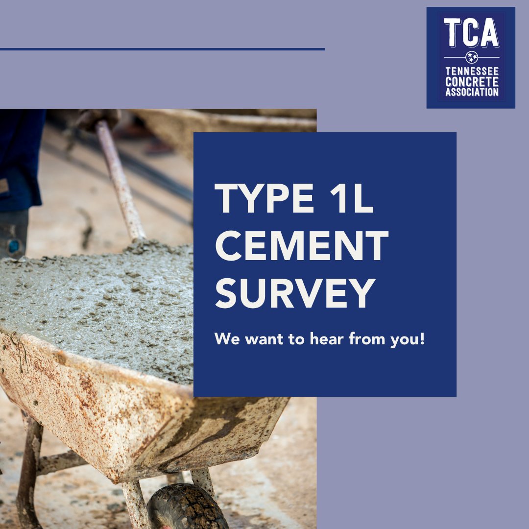 tnconcrete's tweet photo. TCA is leading the industry by exploring the impact of Type 1L Cement on our members. We want to hear from you. Share your thoughts and experiences in this quick survey: https://t.co/knxU9IOGCp 

#Cement #TCA #ConcreteIndustry https://t.co/ddIyUIJ6fY