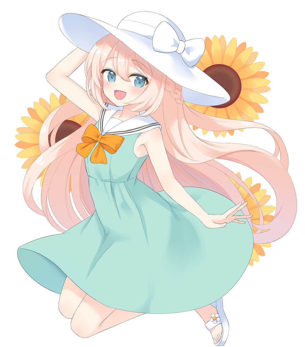 1girl dress solo hat long hair flower bow  illustration images
