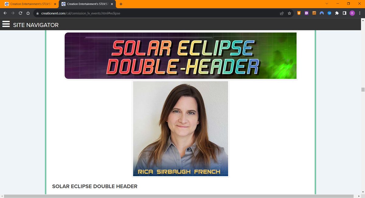 ricadink's tweet photo. 📣Y'ALL❗ IT'S HAPPENING‼📣
Will you be at #STLV? Come to the Solar #Eclipse Double-Header panel to get the lowdown on both events and leave with your own solar-safe viewing glasses! 😎 Oh, and there might be more astronomy. 😁😉🖖🏼 #StarTrek #57YearMission @CreationEnt https://t.co/1vhZBaR5Vb