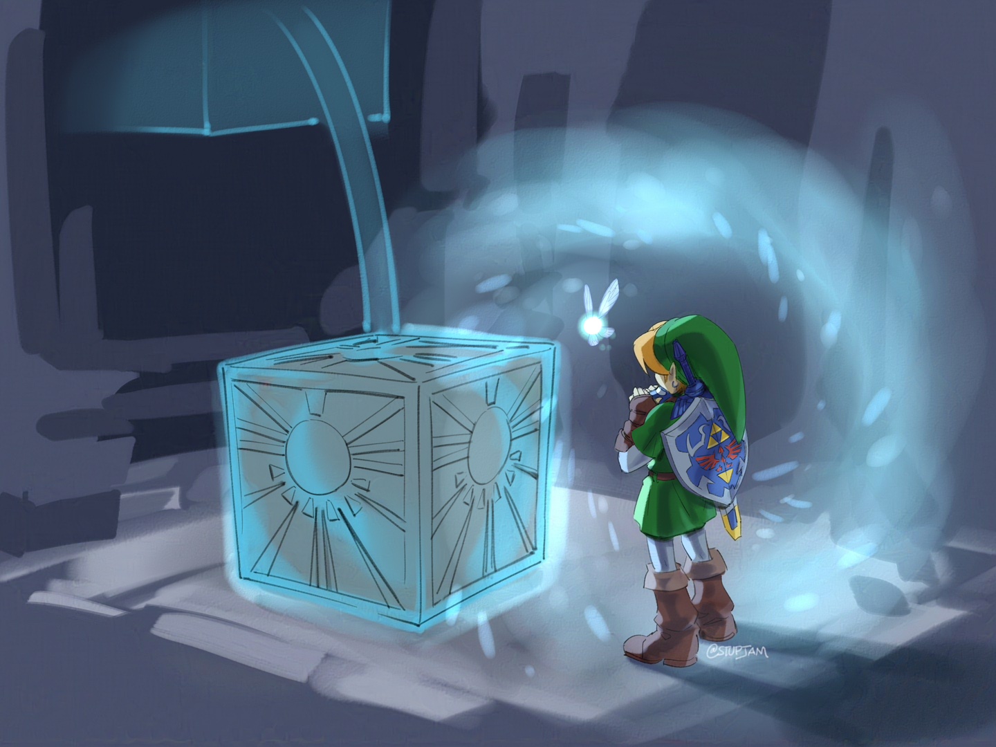 The Legend of Zelda: Ocarina of Time. Link pulling the Master Sword  animated gif