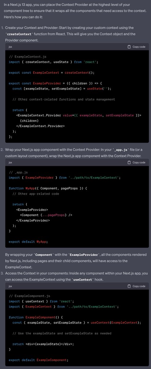 AICodingPrompts's tweet image. AI Coding Prompt: where do put the context provider in a next.js 13 app? #AI #coding #codinglife #vscode #ChatGPT #react #typescript #javascript #Nextjs  #UI #TwitterX