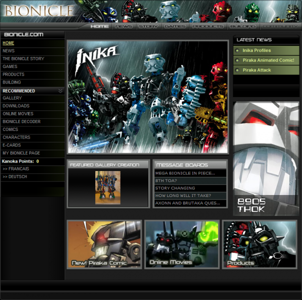 BionicleBot's tweet image. The BIONICLE.com main page in the second half of 2006, biosector01.com/wiki/Gallery:B…