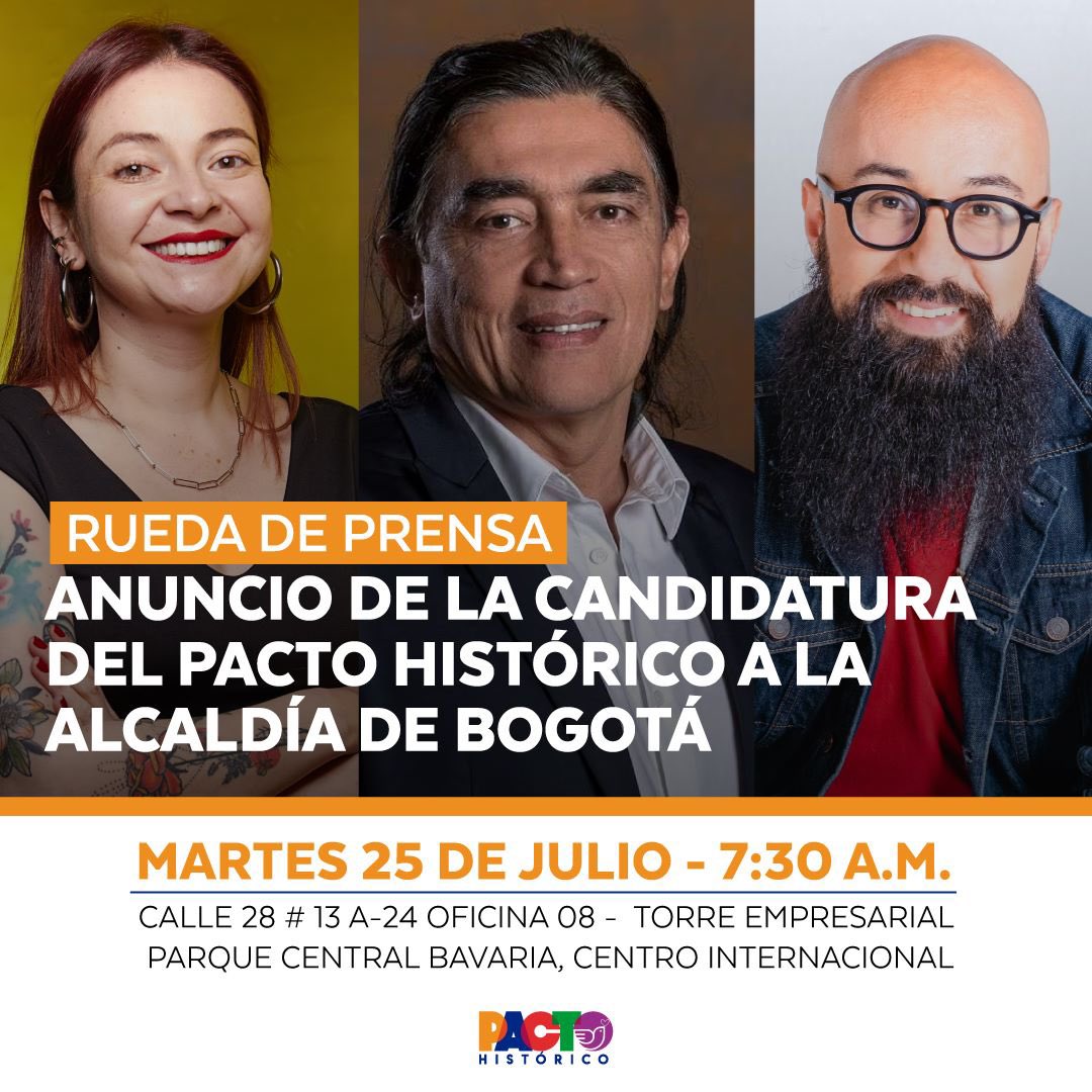 GustavoBolivar's tweet photo. Invitamos a los medios alternativos y a los medios de comunicación, a la rueda de prensa del Pacto Histórico para anunciar la candidatura a la alcaldía de Bogotá y la presentación del programa de gobierno: Pacto por el futuro de Bogotá. 
Favor RT https://t.co/ahjlhRq7JB