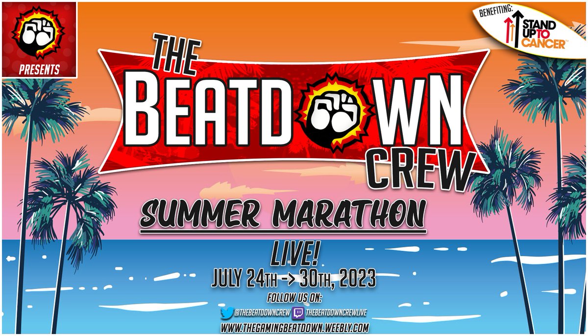 TheBeatdownCrew's tweet photo. #TBCSummerMarathon2023 OFFICIALLY BEGINS RIGHT NOW!!!

IT'S TIME FOR FOURTH ANNUAL EDITION OF THE BEATDOWN CREW SUMMER MARATHON! WE RETURN ONCE AGAIN TO STAND UP TO CANCER!

LINK: https://t.co/AfkyJZ2HFF | SCHEDULE: https://t.co/zaObNMjbcV | DONATION PAGE: https://t.co/y4E86SibKu https://t.co/J0nGrWl6O6
