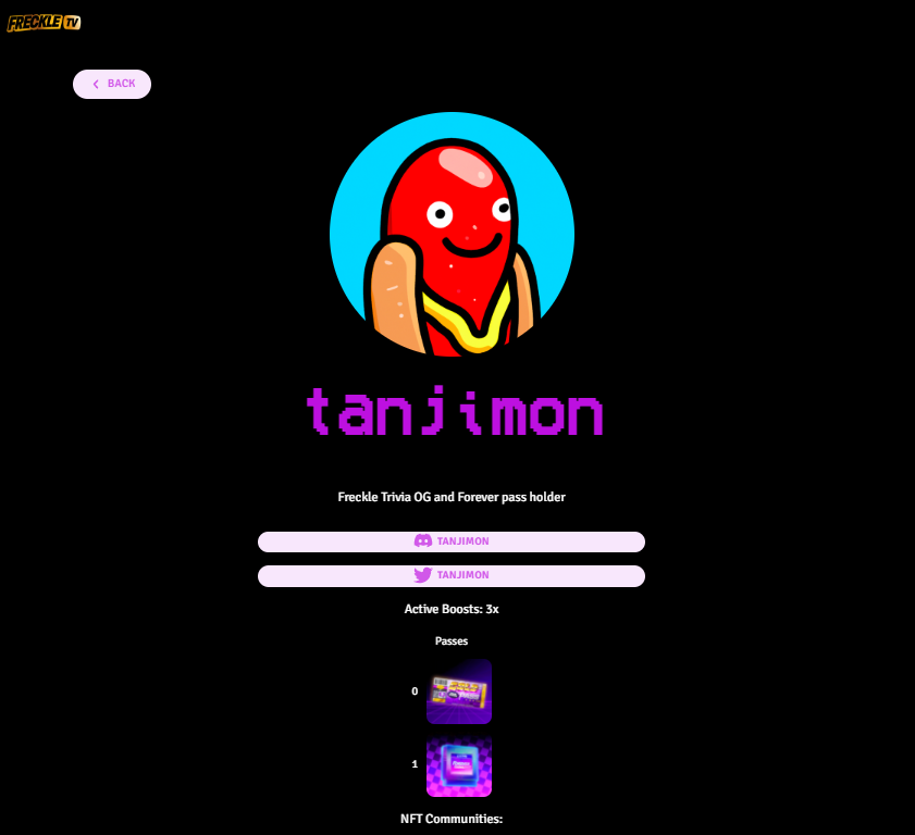Tanjimon's tweet photo. Just setup my new https://t.co/WgjQyCJTWm profile for the start of Season 1!  LFG! @FreckleTrivia #freckletv #freckletrivia #Web3Gaming #ForeverPass https://t.co/9srNSSIovO