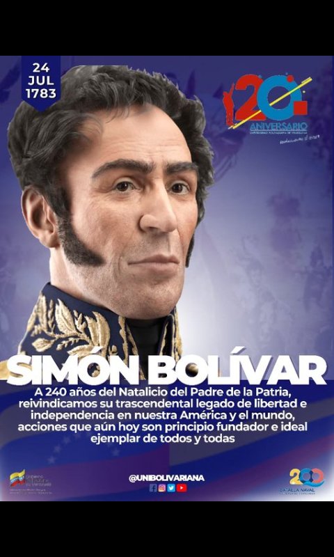 #24DeJulio // A 240 Años del Natalicio del Padre de la Patria, reivindicamos su trascendental legado de libertad e independencia en nuestra América y el mundo, acciones que aún hoy son principio fundador e ideal ejemplar para todas y todos.

#BatallaNaval200
<a href="/sandraoblitasr/">Sandra Oblitas Ruzza</a>