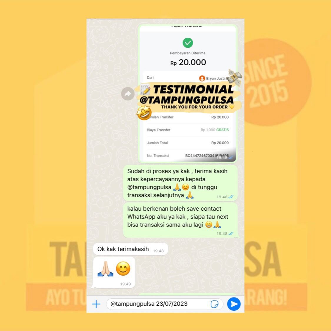 tampungpulsa's tweet photo. fresh testi 23.07 🤩 #testitampungpulsa

21. cv 66k tsel to gopay
22. cv 100k tri to dana
23. cv  150k tri to dana
24. cv 25k tsel to dana

open cv pulsa / convert pulsa , wa/dm yuk !
☎️ https://t.co/52xv6xte1d ( 300+ tags on getc0nt4ct )

#zonauang #zonajajan #zonaba https://t.co/DDtNCbLk0B