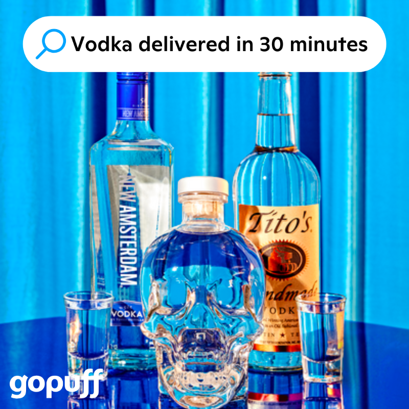 gopuff's tweet photo. Need a drink stat? Gopuff delivers liquor &amp; more to your door in 30 minutes or less. 🍸🍺🍷

Use code Welcome20 for $20 off your first order. 🤑