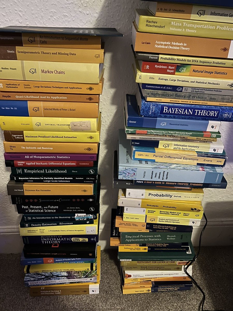 Caption: some of my stats books while getting ready for a slow transatlantic trip 🤩