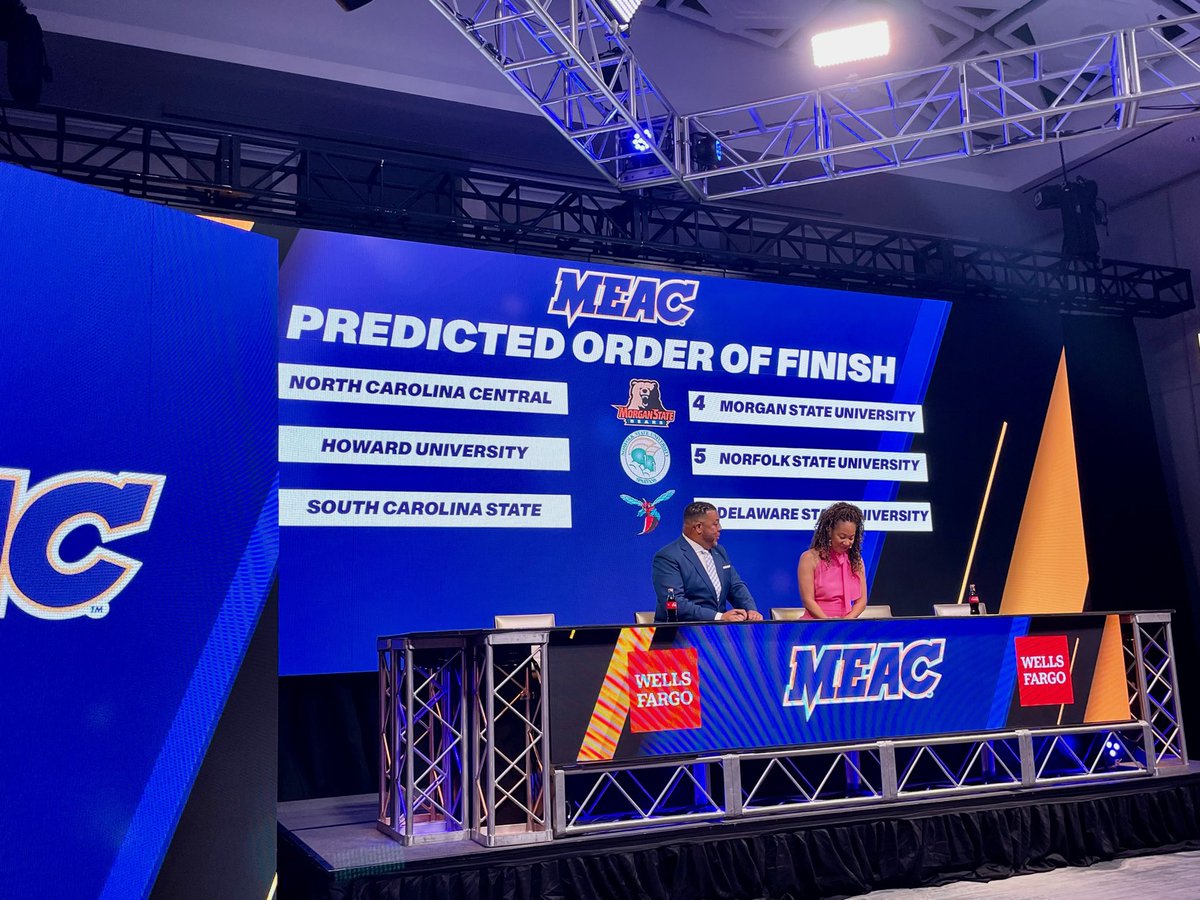 Here is the preseason predicted order of how the <a href="/MEACSports/">Mid-Eastern Athletic Conference</a> conference will finish this 2023 season 👀
1. <a href="/NCCU_Football/">NC CENTRAL FB | 🦅🏆🦅</a> 
2. <a href="/HUBISONFOOTBALL/">HOWARD FOOTBALL</a> 
3. <a href="/SCState_Fb/">South Carolina State Football</a> 
4. <a href="/MorganStBears/">Morgan State Bears</a> 
5. <a href="/NorfolkStateFB/">Norfolk State Football 🔰</a> 
6. <a href="/DelSt_Football/">Delaware State FB</a>