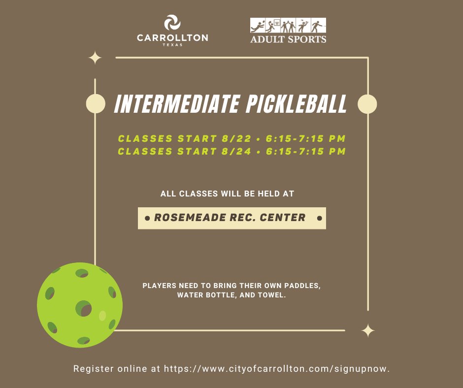 CarrolltonParks's tweet image. Ready to take your pickleball skills to the next level? Join us for our pickleball class and sharpen your game! 📢 We offer classes for beginners &amp;amp; more advanced players. All skillsets are welcome! #pickleballclass #carrolltontx #skilldevelopment webtrac.cityofcarrollton.com/wbwsc/webtrac.…
