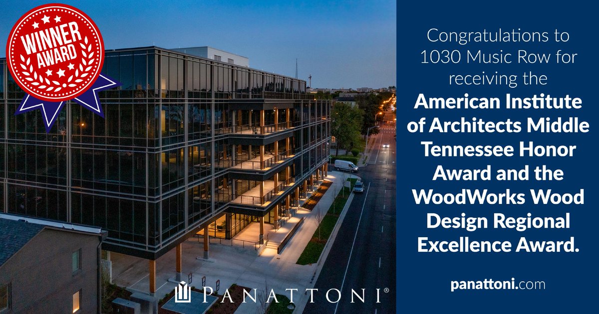 Congratulations to Panattoni and 1030 Music Row for receiving the American Institute of Architects Middle Tennessee Honor Award and the WoodWorks Wood Design Award for Regional Excellence. panattoni.com #Panattoni