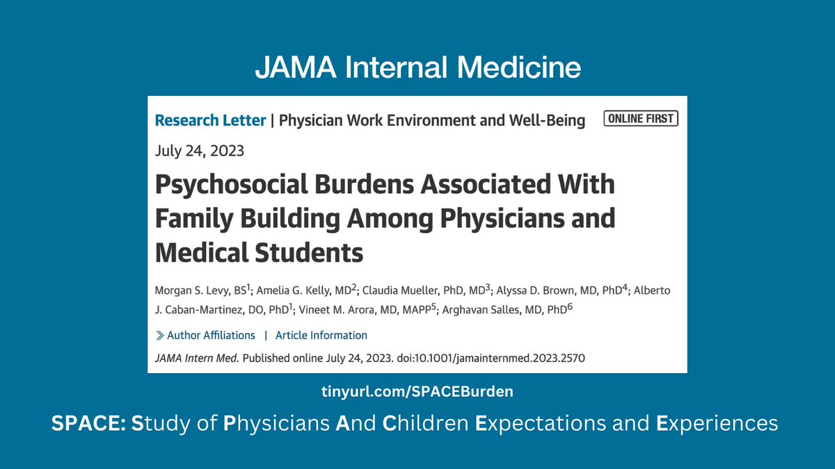 What psychosocial burdens do physicians and medical students face on their journey to build a family? OUR NEW PAPER @JAMAInternalMed describes impacts on medical students and physicians. @arghavan_salles @futuredocs @DrCabanMartinez tinyurl.com/SPACEBurden 🧵 1/9