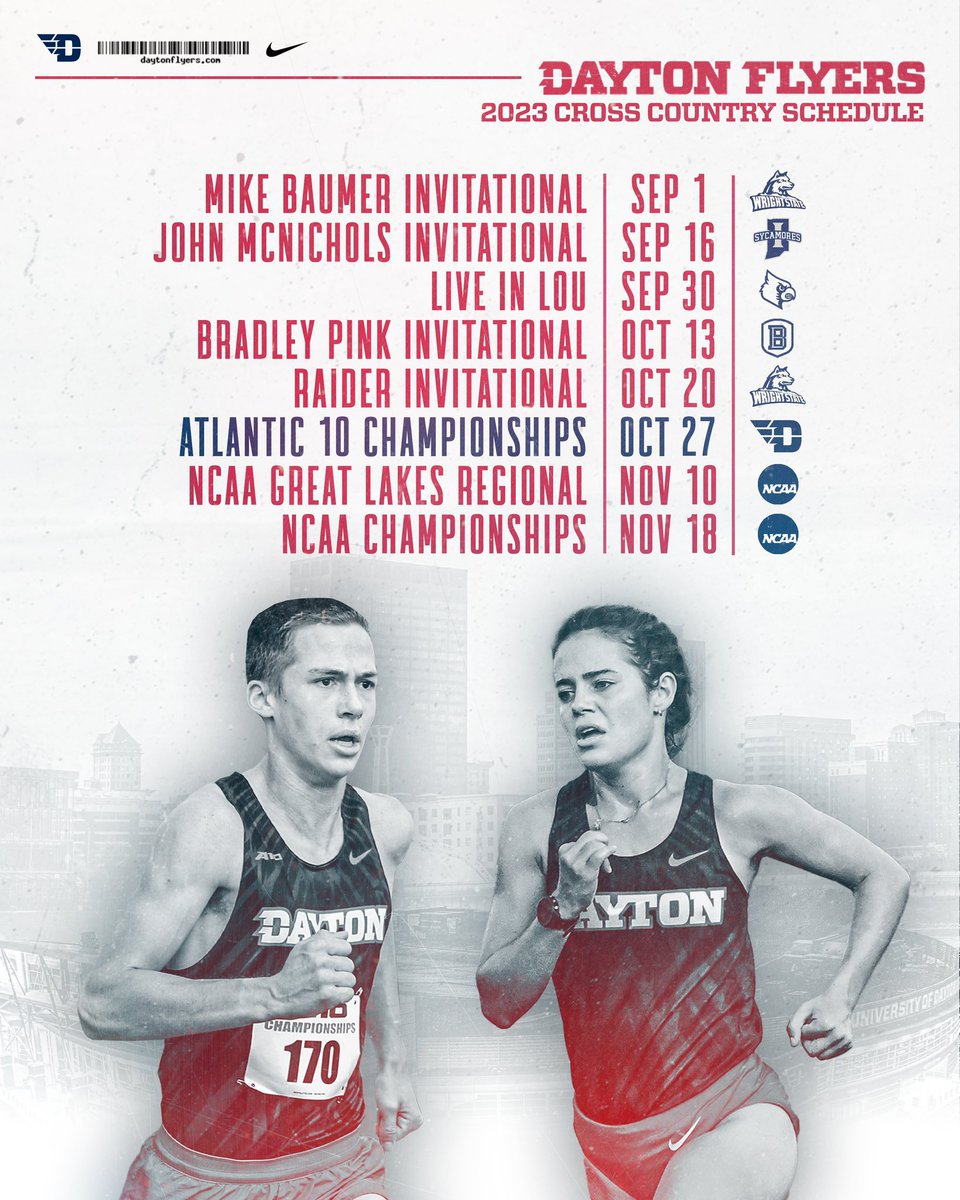 DaytonMXC's tweet photo. 𝐈𝐓’𝐒 𝐇𝐄𝐑𝐄! 

Your 2023 Men’s and Women’s Cross Country Schedule ✈️

#UDXCTF // #GoFlyers https://t.co/wGM3zTlbi0