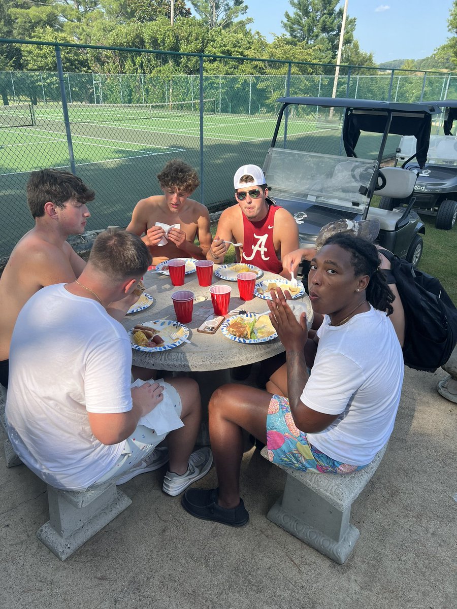 GreeneDevilsFB's tweet photo. After a hard day on the practice field, the Devils enjoyed the afternoon in the pool and finished the evening off with a shrimp boil! Over 70 pounds of shrimp hammered! Go Devils! https://t.co/RNpaSBLzcf