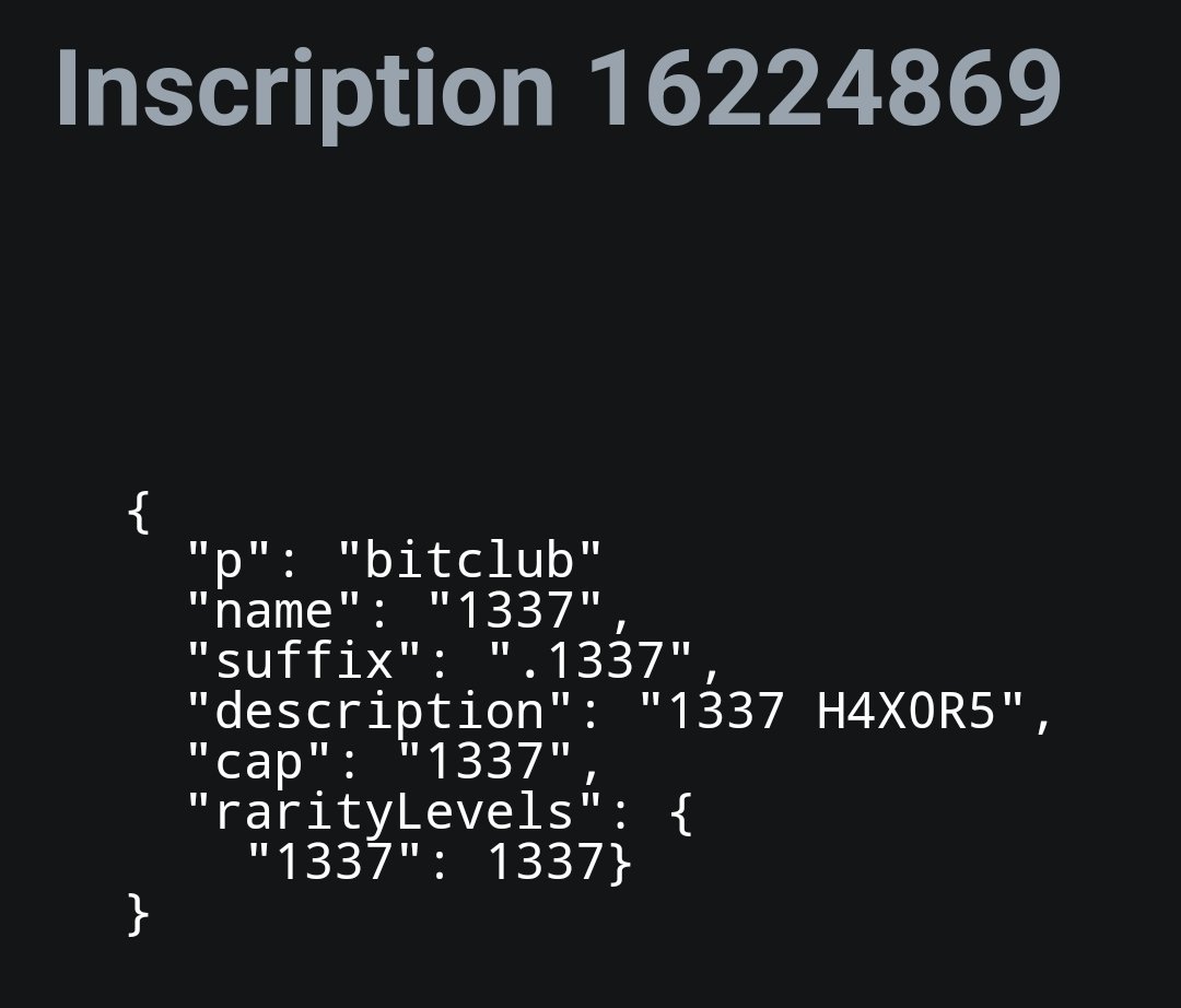 ChainRacingClub's tweet photo. @israel_crypt @RealSnowbar @AdrianDittmann @blockamoto @BitGod21 @Alistervibes I do believe I inscribed the first sub club when #bitclub was released.

Club 1337

The elite! https://t.co/pSyOEc0EMZ