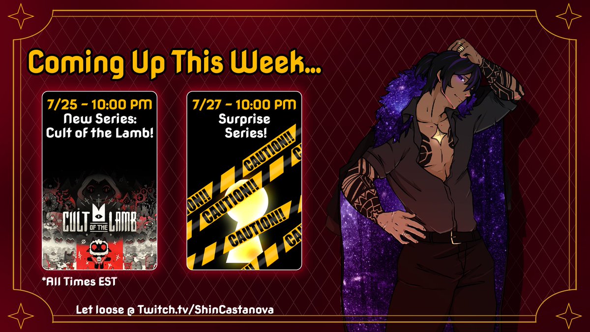 ShinVTArchive's tweet photo. Streams start up again this week, cuties, with 2 BRAND NEW series!

Want to join my cult? 🔥 be there tomorrow and you could end up as one of my loyal servants~ ♥️

Don't miss Thursday's stream, where I'll unlock a secret new series that holds a special place in my heart 🔒🔑 https://t.co/16OsgLHdrc