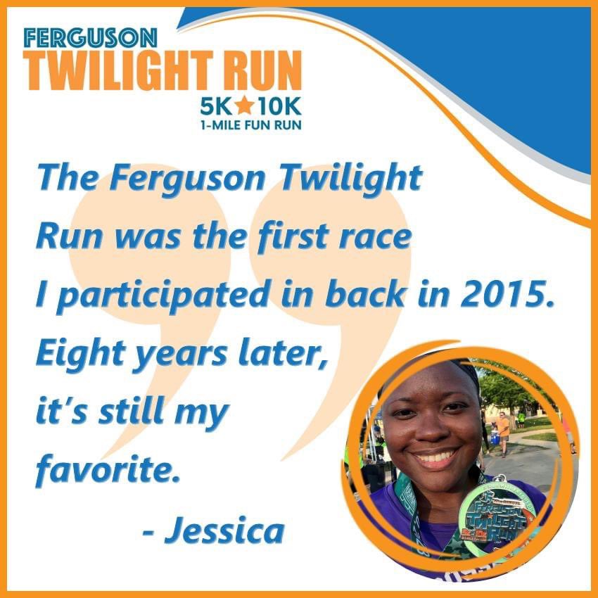Thanks Jessica for this amazing honor!  We appreciate your dedication to the <a href="/FergTwilightRun/">FergMo Twilight Run</a> and hope to see you on May 18, 2024 at the 15th Annual Ferguson Twilight Run.

Be like Jessica, #RunWithFerguson every year!