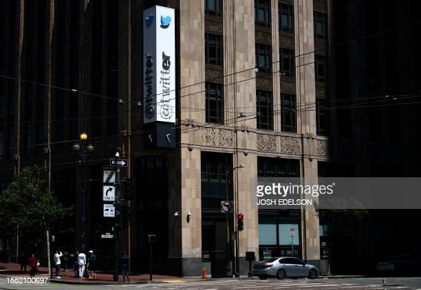 #Twitter's sign is seen partially removed after San Francisco Police stopped the changing of their sign to the company's new name, '#X' at Twitter's corporate headquarters office in San Francisco, California on July 24, 2023. @AFPphoto